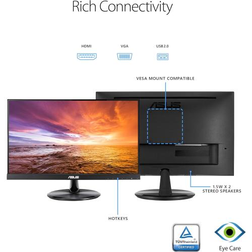 Black ASUS VT229H 21.5 Monitor 1080P IPS 10-Point Touch Eye Care with HDMI VGA, Black