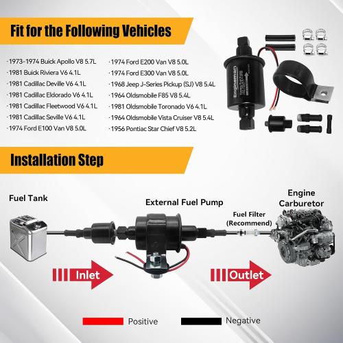 Universal Electric Fuel Pump 12V 2.5-4.5 PSI Inline External 5/16 Inch Compatiable with Gas Diesel Marine Carburetor Marine E8016S