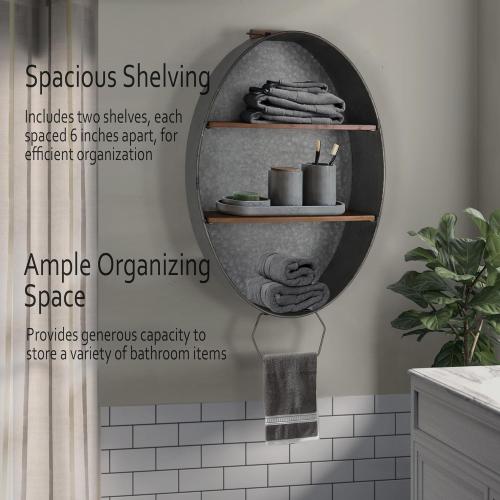 Oakrain Towel Rack with Wood Shelves, Galvanized Wash Tub Rustic Towel Holder, Decorative Wall Shelf for Bathroom, Lavatory, Entryway