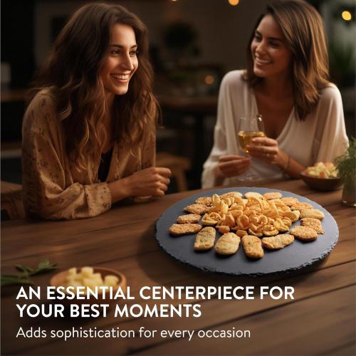 13 Dark Grey Navaris Slate Lazy Susan Serving Platter - 13 (33cm) Rotating Turntable Tray Board for Cheese Dessert Dishes Cake Snack Platters Tapas - Rotating Server