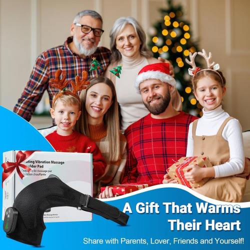 YUANBO Cordless Shoulder Heating Pad with Massager, Portable Shoulder Massager Wrap with 6 Timer & 3 Vibration for Rotator Cuff Frozen Pain Relief with 6 Heat & Timer Modes Warmer Gift for Men Women