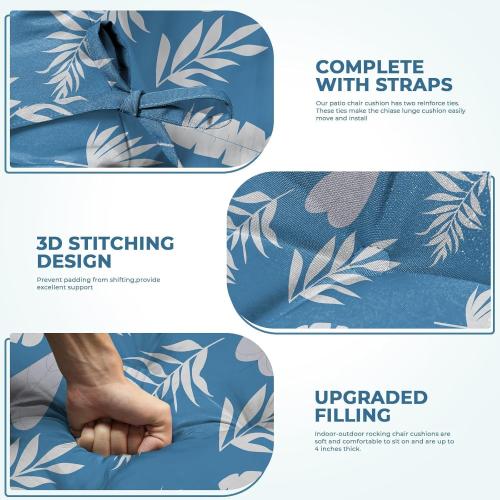 Rocking Chair Cushion, Waterproof Chairs Cushions for Adirondack Chairs Patio Couch High Back Thicked Cushions Outdoor and Indoor with Ties, Blue Leaf