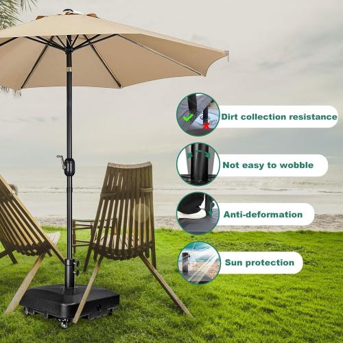 Patio Umbrella Base Heavy Duty with Wheels Square Market Stand for Outdoor 4 Locks 2 Knobs 125lb Capacity, Black
