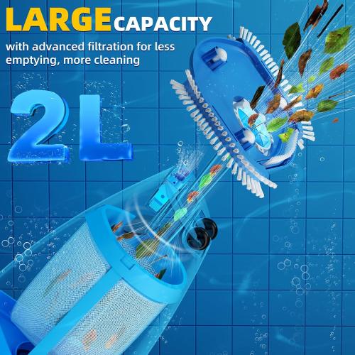 Cordless Pool Vacuum Above & Inground Pools, Powerful 1590 GPH Suction,Handheld Telescopic Pole up to 85.45, 1H Runtime, 2L Debris Bin, Rechargeable Pool Cleaner for Spas & Hot Tubs