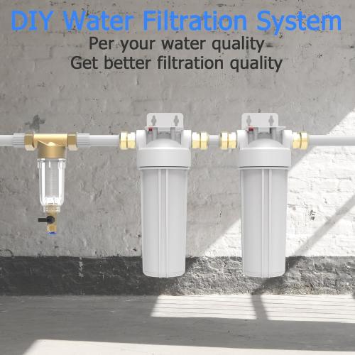 FHW10 Whole House Water Filter Housing, Fit 10x2.5 Sediment etc Filters for Well and City Water, Pre-Filtration System for Home, 3/4 NPT Port, Pressure Release
