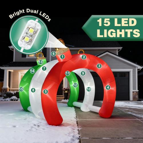 10.5 FT Christmas Inflatables Ornament Tunnel Arch Outdoor Decorations, Blow Up Walk-Through Archway Yard Decor for Garden Lawn Xmas Display