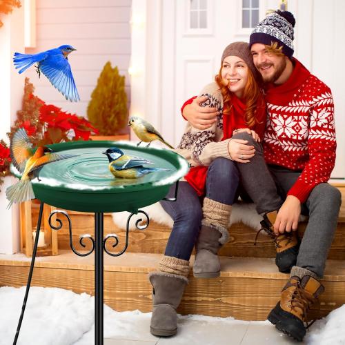Heated Bird Bath, Lovppy 100W Thermostatically Controlled Heated Bird Baths for Outdoors Bird Bath Heater with Metal Stake, Heated Bird Bath for Outside Winter Garden Patio Yard Lawn (Green)
