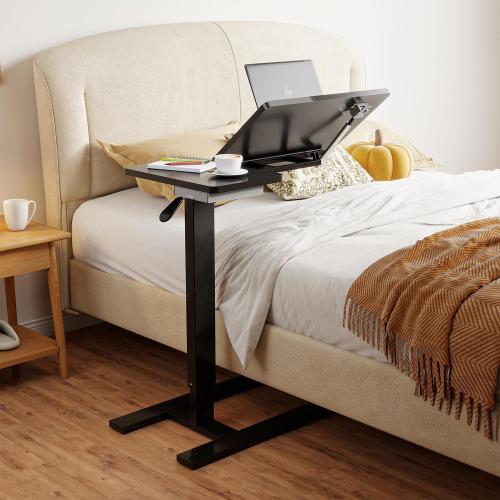 Big Big 32 W x 16 D Tilt Desktop Overbed Table with H-Shaped Sturdy Base, Stable Metal and 360° Concealed Casters, Moveable Bedside Desk for Home,Office,Hospital Use (Black)