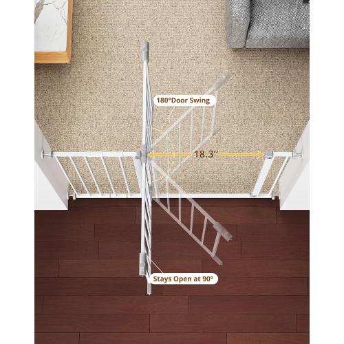 InnoTruth 28.9-42.1 Wide Baby Gate for Stairs & Doorways, 30 Tall Pressure Mounted Dog Gates for Stairs Expandable One-Hand Open, Easy Step Walk Through Dual Lock Metal Pet Gates for Dogs, White