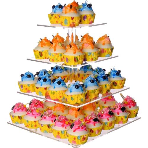 Cupcake Stand, 4 Tier Cupcake Stand for 50 Cupcakes, Square Tiered Cupcake Tower, Clear Acrylic Cupcake Holder, Dessert Stands for Party, Wedding, Birthday, Baby Shower, Halloween