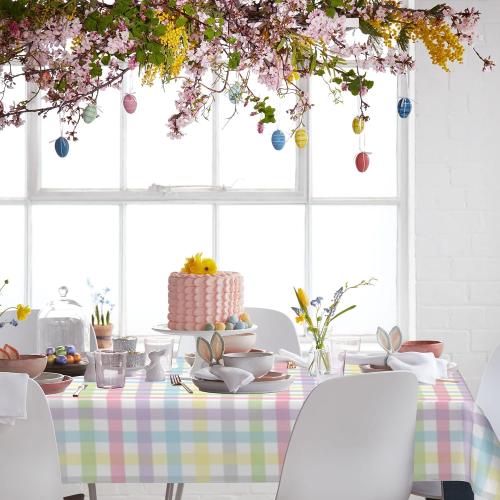 Easter Tablecloth 60 Inch X 84 Inch Rectangle Colorful Checkered Rainbow Plaid Table Cloths Spring Summer Watercolor Buffalo Check Plaid Spill Proof Table Covers for Kitchen Party Dinner Decoration