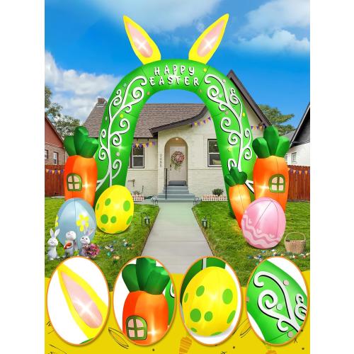 Kalolary 12FT Easter Arch Inflatables Outdoor Decorations, Cute Bunny Rabbit with Eggs Easter Inflatable Built in LED Lights Blow Ups for OutsideHoliday Party,Outdoor,Garden,Yard Lawn Decor BLOWS UP NEEDS A PATCH ON THE BACK THERE IS A HOLE