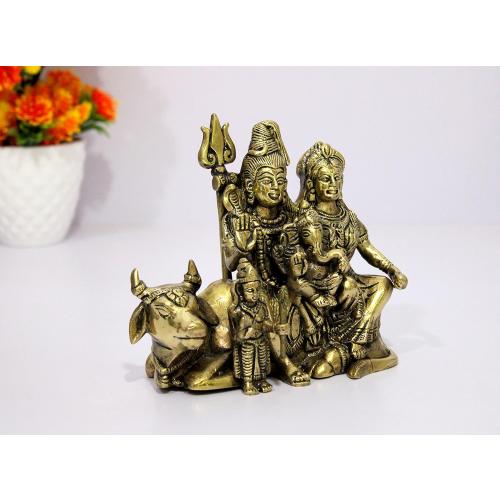 eSplanade Brass Shiv Parivar, Shiva Parvati, Shiva, Bholenath, Shankar Parvati with Ganesha Nandi Murti Moorti Idol Statue Sculpture - 5.5 Inches