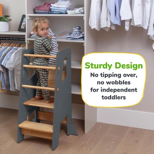 OCODILE Toddler Standing Tower - Adjustable Height Toddler Kitchen Stool Helper - Ideal Kids Kitchen Step Stool for Learning New Skills - Extra Secure with Safety Feet - Gray