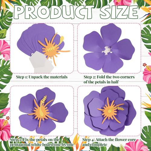 Lincia 40 Pcs Hawaiian Hibiscus Decorations Large Paper Flowers and Artificial Tropical Leaves, 11.8''/7.9'' Jumbo 3D Paper Flowers Faux Leaves for Luau Party Birthday Wedding (Classic Color)