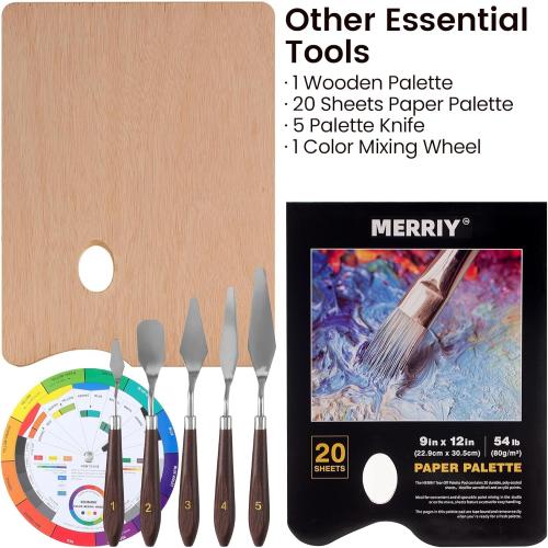 MERRIY 80-Piece Acrylic Paint Set, Artist Painting Supplies Kit with Tabletop Sketch Box Easel, 48 Colors Acrylic Paints,11x 14Stretched Canvas &More, Premium Acrylic Painting Set for Adults