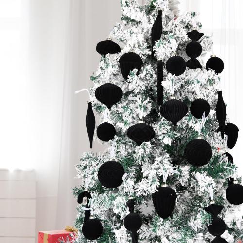 Velvet Ornaments for Christmas Tree Decorations - Black Flocked Christmas Ornament Set for Winter Holiday Decor - Shatterproof Xmas Balls Ornaments Bulk - Pack of 24