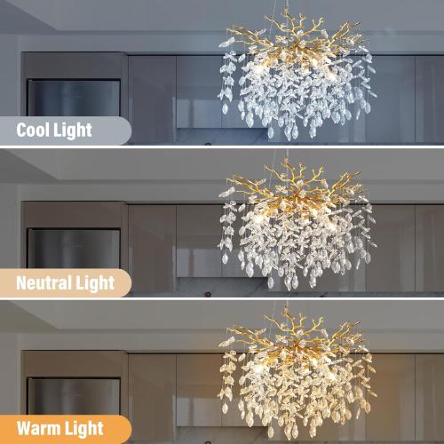 YUYI 23.6 Modern Gold Tree Branch Crystal Chandelier, 8-Light Round Raindrop Pendant Lighting for Dining Room Living Room Bedroom Kitchen Foyer Entryway, Luxury K9 Crystal Statement Light Fixture