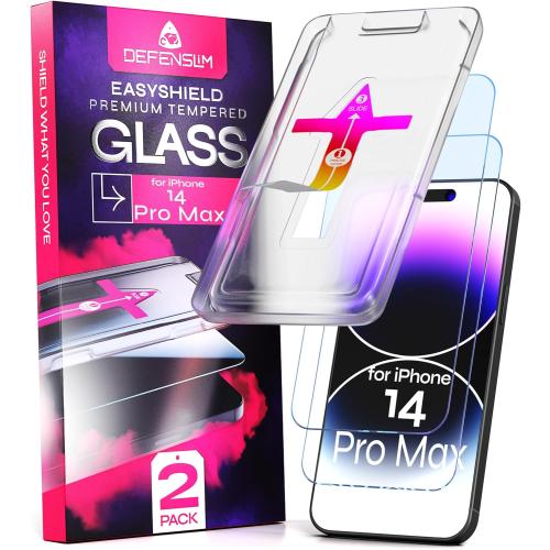 Defenslim Screen Protector for iPhone 14 Pro Max (2Pack), Easy Auto-Align Install Kit, 6.7 Tempered Glass, 9H Hardness, Ultra HD Clear, Case Friendly, EasyShield