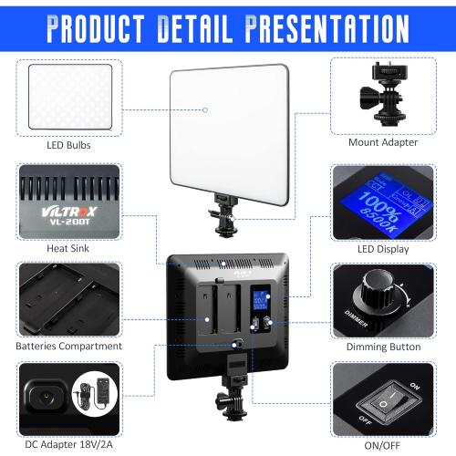 VILTROX VL-200T Bi-Color Dimmable LED Video Light with Remote Wireless Control,Ultra Thin 3300-5600K CRI95  Studio Photography Panel for Photography TikTok YouTube Twitch Live Streaming Zoom Meeting