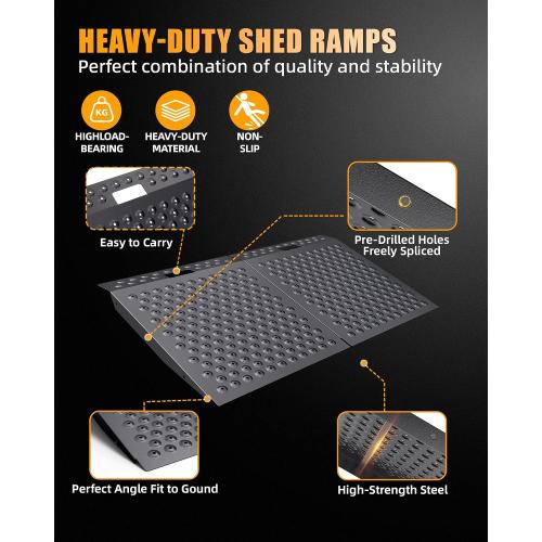 VNN 29 x 48 Shed Ramp for Riding Mower - 1500 LB Capacity Shed Ramps, Anti-Slip Punch Plate Ramp for ATV, Motorcycles, Garages & Barns (2PC, Black, Alloy)