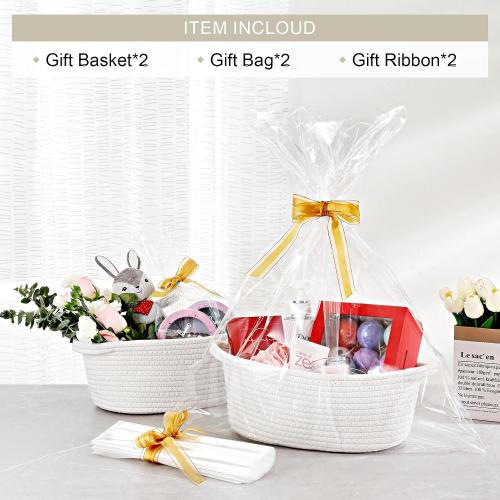 1 pack came just one  Small Woven Basket with Gift Bags and Ribbons, Empty Decorative Gift Chest Box, Cute Baby Gift Basket for Nursery, Cotton Rope Room Shelf Storage Basket with Handles, All 12x 8x 5,White