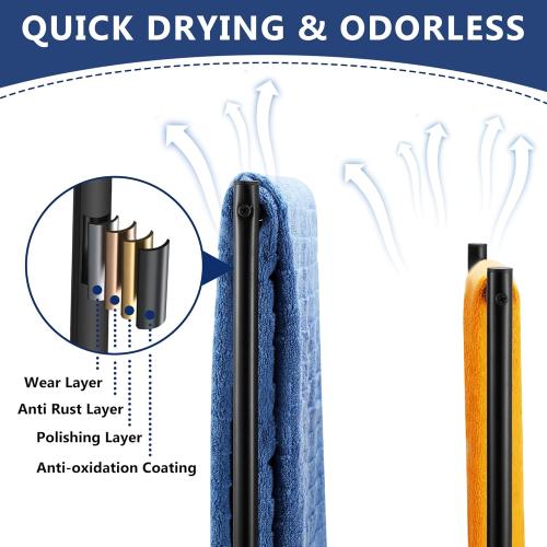 Free Standing Towel Rack, 2 Tier Towel Racks for Bathroom with Storage Shelves, Modern Outdoor Standing Towel Drying Rack for Poolside, Black Blanket Rack Holder, DECLUTTR