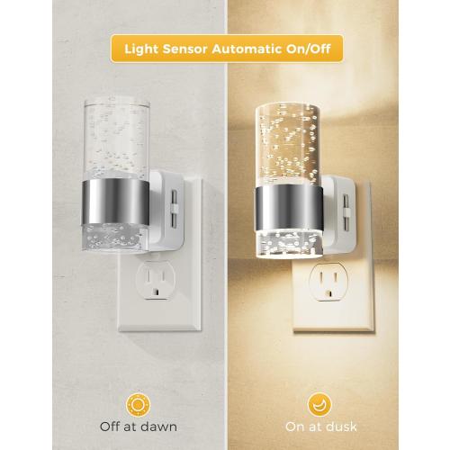 L LOHAS LED Night Light,Dimmable Night Lights Plug into Wall, 2 Pack Acrylic Nightlights with 0-100 LM Adjustable Brightness, 3000K Plug in Night Light with Dusk to Dawn Sensor, for Bathroom Hallway