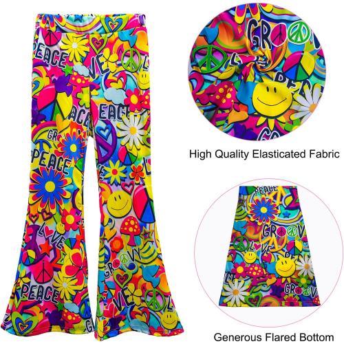 8 Pcs Girls Kids 60s 70s Hippie Costume Disco Outfits Fringe Vest Boho Bell Bottoms Hippie Outfits Accessories Set xl