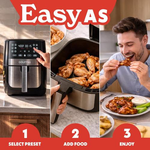 Gourmia 8 Qt Digital Air Fryer  – XL Capacity , Nonstick Dishwasher Safe Basket, Oil-Free Cooking