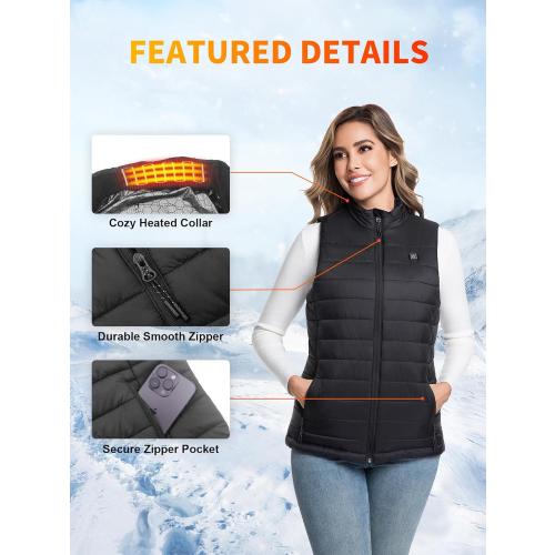 Rrtizan Women's Lightweight Heated Vest with USB-C Rechargeable Battery, Puffer Classic Heating Vest