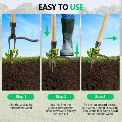 BellaJoyz Weed Puller, Stand Up Weed Puller Tool with Long Handle & 4-Claw Steel Head, 3-Sectioal Pole Design, Garden Hand Weeding Tool - Easily Remove Weeds Without Bending, Pulling,or Kneeling