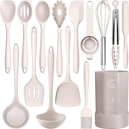 COLOR BLACK ❗❗AOTHOD Silicone Cooking Utensils Set - 446°F Heat Resistant Kitchen Utensils,Turner Tongs,Spatula,Spoon,Brush,Whisk,Kitchen Utensil Gadgets Tools Set for Nonstick Cookware,Dishwasher Safe (BPA Free)