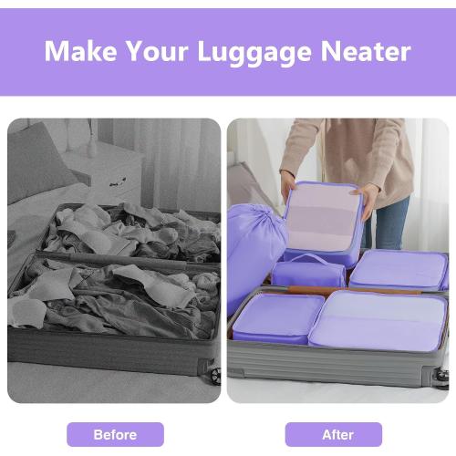 Packing Cubes for Travel - 9 Set Large Travel Cubes Luggage Organizer Bags Set With Laundry Bags/Shoe Bag/Toiletry Bag (Purple)