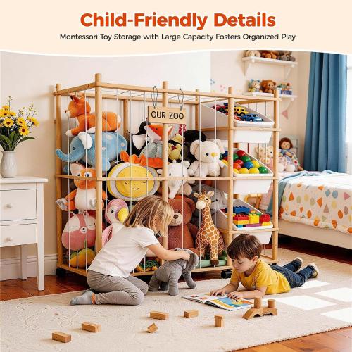 Sevenblue Toy Storage Organizer with 3 Removable Bins, Kids Storage Toy Shelf Organizer for Stuffed Animal Holder for Bedroom Playroom Nursery | Wood & White