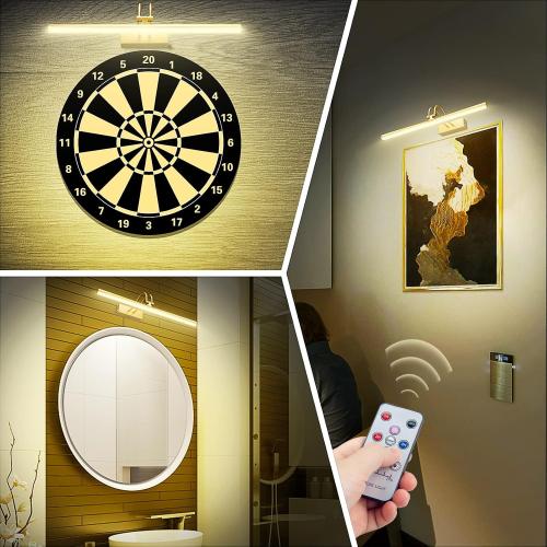 Size 20inch Picture Light,20in Battery Wall Sconce,Remote Art Lights for Paintings with Timer and Dimmable for Display Gallery Artwork,Frame,Portrait,Dartboard-Brass