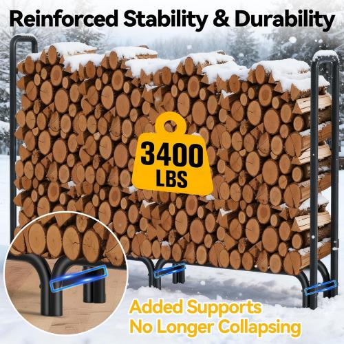 Amagabeli 8ft Firewood Log Rack with Cover Outdoor Heavy Duty Firewood Rack With Weather Resistant 600D Oxford Fabric Cover Indoor Outdoor Wood Racks for Fire Wood Holder