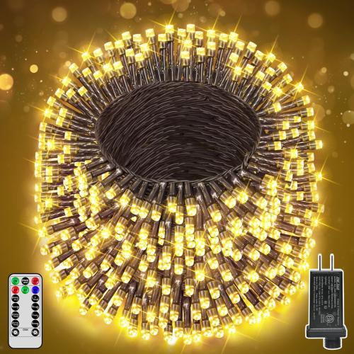 394FT 1200 LED Christmas Lights Outdoor, Warm White Christmas Tree Lights Plug in, 8 Modes Twinkle String Light for Bedroom Wedding Party Ceiling Xmas Home Decorations