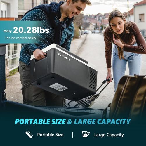 EUHOMY 12 Volt Refrigerator, 19QT(18L) Compressor Electric Cooler APP Control, Car Fridge -4℉~68℉, Portable Refrigerator 12/24V DC 100-240V AC, Portable Freezer for Camping, Travel, Boat