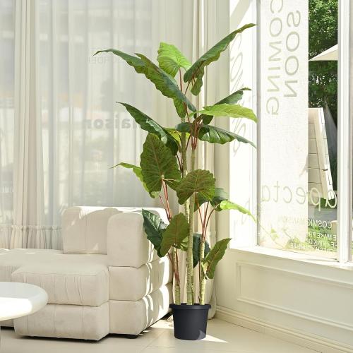 Abzo Artificial Rubber Tree Fake Plants 6.5FT Tall Faux Ficus Tree Potted Fake Indoor Plants Large Floor Plants Artificial Silk Tree for Home Office Living Room Decor Indoor., Green