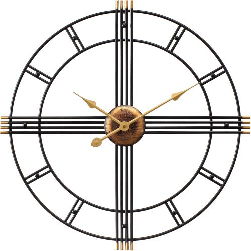 24 Inch Oversized Decorative Wall Clock - Black & Gold Metal - Modern Rustic Style - Extra Large Wall Clock - Silent - Living Room Decor - Farmhouse Wall Clock, (LWCGM01)