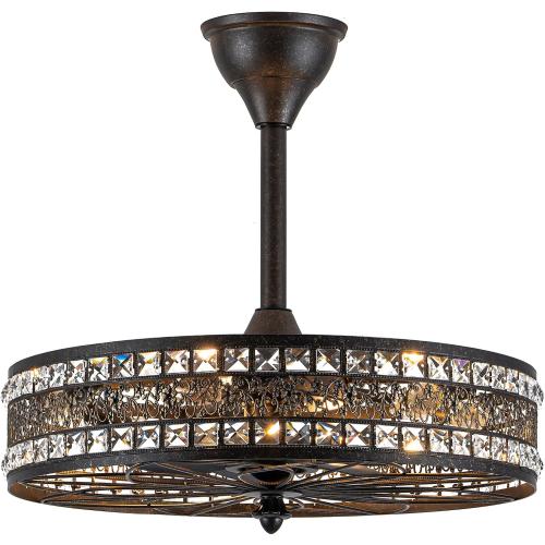 Antique Bronze Chandelier Ceiling Fan with Light,Crystal Caged Fandelier | 21 Inch Vintage Victorian Ornate Bladeless Enclosed Drum Light Fixture For Bedroom,Home office, Kicthen Island, Living Room