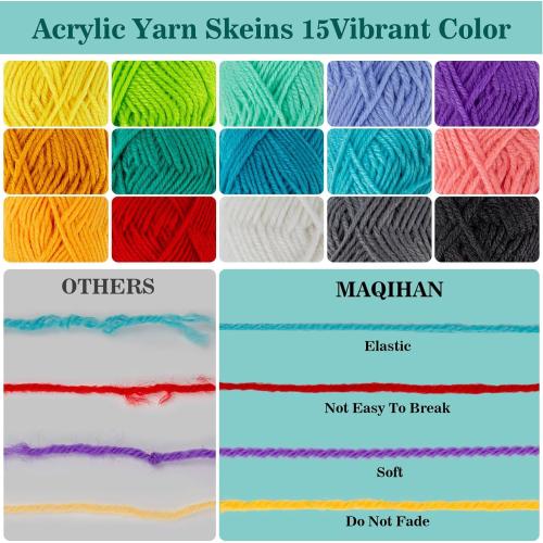 MAQIHAN 15x20g Acrylic Yarn for Crocheting - Soft Knitting Yarn for Crafts Multicolor Skeins for Crocheting DIY Bulk for Handicraft Knitting Scarves Ideal Gift for Beginners Adults