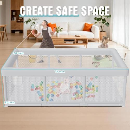 Baby Playpen 74x50 Inch, Play Pens for Babies and Toddlers Baby Fence Play Yards for Indoor & Outdoor with Breathable Mesh Anti-Fall Playpen (74x50)