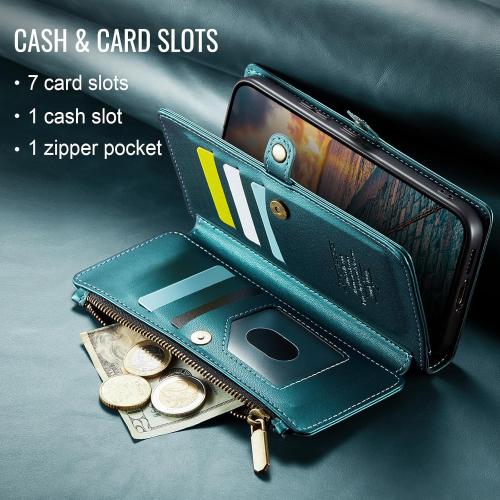 Defencase Compatible with Samsung Galaxy S24 Case Wallet with RFID Blocking Card Holder for Women Men, PU Leather Magnetic Snap Flip Zipper Strap Wallet Phone Case Fit for Galaxy S24 5G 6.2, Green