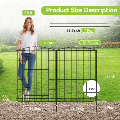 INJOPEXI Decorative Garden Fence 6 Panels 13ft (L)×36in (H) Animal Barrier Fences with 5 Panels   1 Gate, No Dig Garden Fencing Rustproof Metal Wire Temporary Rabbit Dog Fence for Patio Outdoor Yard