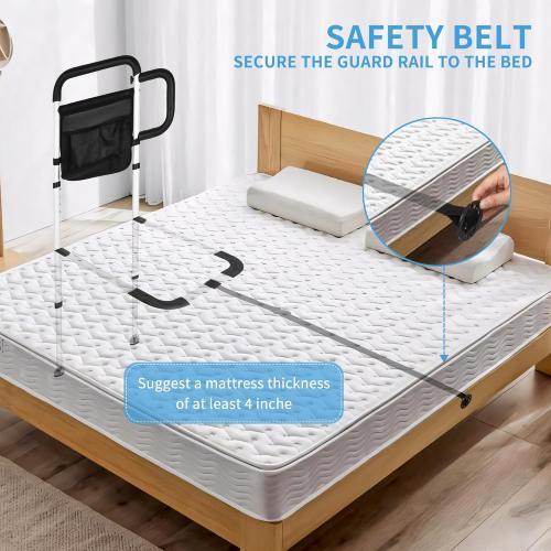 Bed Rails for Elderly Adults Safety, Grab Bar Bed Handrails for Seniors, Upgraded Adjustable Bed Cane with Supporting Foot & Double Pockets, Fall Prevention for Elderly