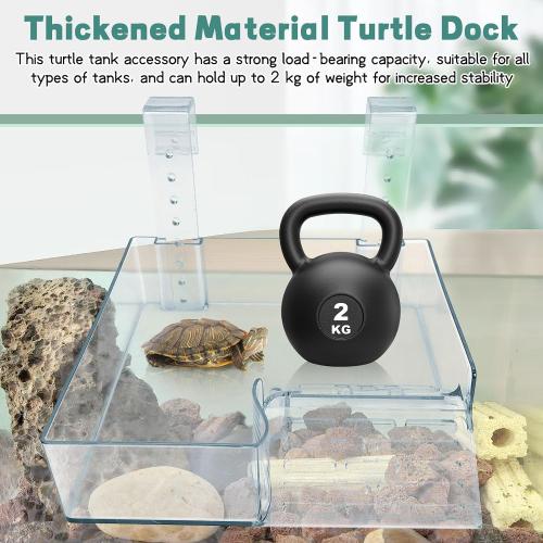 PINVNBY Hanging Turtle Basking Platform Adjustable Floating Turtle Dock with Guardrail and Ramp Acrylic Transparent Basking Platform for Aquatic Turtles Tortoise Tank Accessories Decor (Medium)