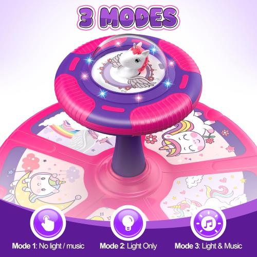 Flooyes Unicorn Sit and Spin Toys for Toddlers Girls 2 Years Old, Christmas Birthday Gifts for 1 2 3 4, with LED and Music, 360° Spin