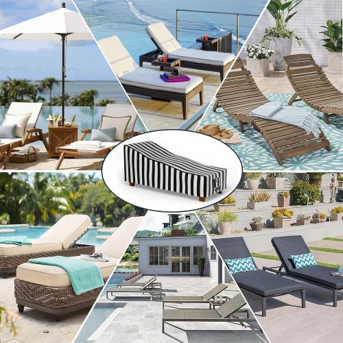 2-Piece Outdoor Chaise Lounge Covers - Waterproof Heavy Duty for Patio Furniture, 86L x 36W x 32H/Black & White Stripe